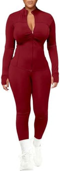 UOUA Womens Workout Set 2 Piece Outfit Bodycon Gym Tracksuit