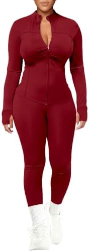 UOUA Womens Workout Set 2 Piece Outfit Bodycon Gym Tracksuit