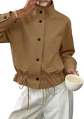 Womens Funnel Neck Jackets Fall Casual Ruffle Hem Cropped Coats