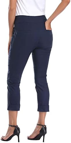 HDE Pull On Capri Pant for Women w/Pockets Elastic Waist Cropped Work Pant