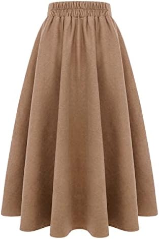 IDEALSANXUN Womens Plaid Wool Skirts Elastic Waist A-Line Pleated Tartan Long Skirts