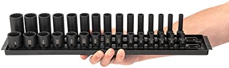 TEKTON 3/8 Inch Drive Impact Socket Set, 30-Piece | SID91214 | (1/4 - 1 in.), Shallow and Deep, 12-Point, Socket Rail