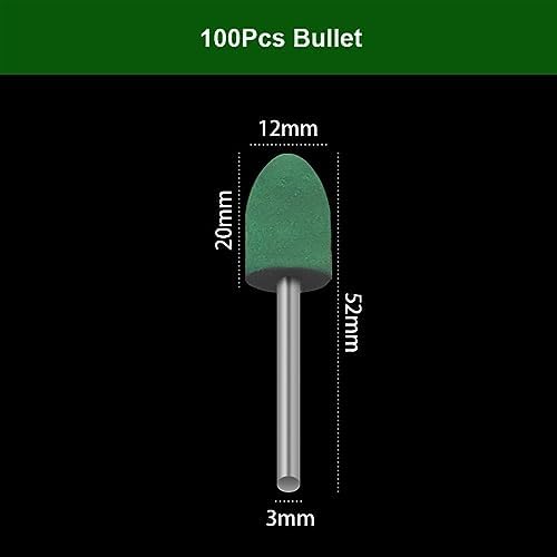 100pcs Abrasive Rubber Mounted Points 3mm Shank Grinding Polishing Buffing Wheel Burr Electric Grinder Replacement for Rotary Tools Angle Grinder Sanding Disc(12mm(Bullet))