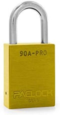 PACLOCK's 90A-PRO Padlock, 1/4" Diameter Hard. Stainless Steel Shackle, 1-3/16" Tall, High Performance 7-Pin Cylinder w/ 1 Key, Keyed Differently, Yellow