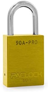 PACLOCK's 90A-PRO Padlock, 1/4" Diameter Hard. Stainless Steel Shackle, 1-3/16" Tall, High Performance 7-Pin Cylinder w/ 1 Key, Keyed Differently, Yellow