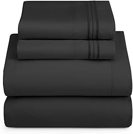 Hearth & Harbor Twin XL Size Sheets - 3 Piece Bed Sheet Set, Hotel Luxury Double Brushed Bed Sheets - Extra Soft Bedding Sheets & Pillowcases, Twin XL, Black