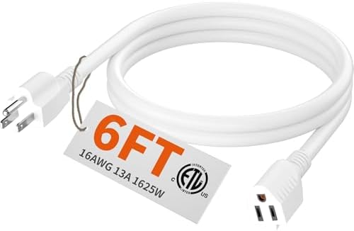 HUANCHAIN Indoor Outdoor White Extension Cord 6 FT Waterproof 16/3 Gauge