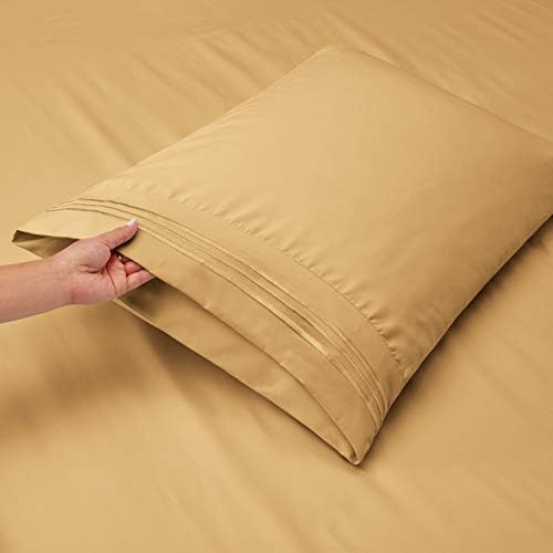 Hearth & Harbor Twin Size Sheets - 3 Piece Bed Sheet Set, Hotel Luxury Double Brushed Bed Sheets - Extra Soft Bedding Sheets & Pillowcases, Twin, Camel Gold