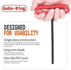 GogoBing Cushion Grip Hex t handle torque T-Key allen wrench sets long screwdriver tool - 8 SAE Standard 3/32-1/4 Inch & 8 Metric 2.5-6 MM Sizes & 8 Torx T9-T40, Red&Blue&Green