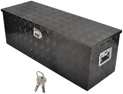 44 Inch Heavy Duty Aluminum Truck Tool Box Pick Up Truck Bed RV Trailer Toolbox Storage Organizer with Side Handle, Lock & Keys，Black,5 Bar Tread 44"(L) X15''(W) X15(H) Storage Box