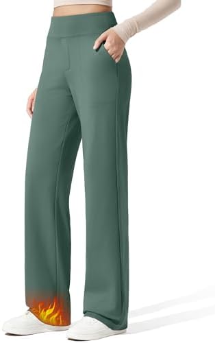 G4Free EverGoing Fleece Lined Wide Leg Pants for Women Dressy Work Casual