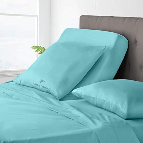 JS Sanders Collection Split Head Sheet Set Cal. King Size,Aqua Blue