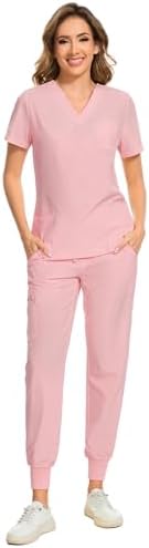 COZYFIT Scrubs for Women Set - Stretch V-Neck & Jogger Pant with 9 Pockets