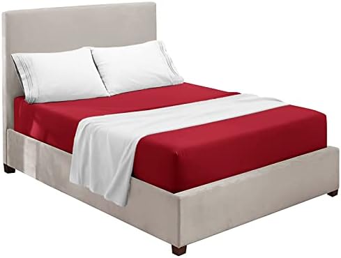 Nestl Twin Sheets Set - 3 Piece Twin Bed Sheets, Hotel Luxury, Extra Soft, Double Brushed Bedding for Twin Size, 2 Tone Burgundy/White Set, Burgundy Fitted Sheet, White Flat Sheet, White Pillow Case
