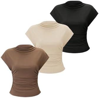 OYOANGLE Women's 3 Pack Business Casual Outfits Mock Neck Ribbed Tank Tops