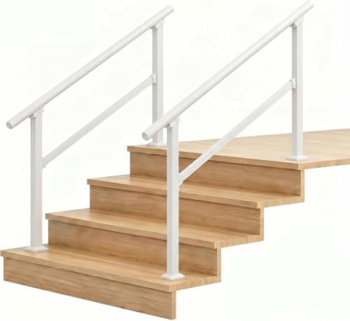 Hand Rails for Outdoor Steps，Stair Handrail & Indoor Stair Railing Kit，Railings for Outdoor Steps for Fence & Outdoor Steps (2, White-Straight, 4 Step)
