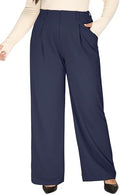 1X-5X Plus Size Wide Leg Dress Pants Women Pull On Stretchy Work Pants