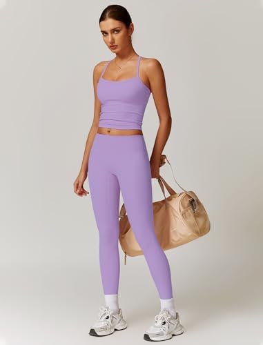 QBGJTD Womens Workout Sets Two Piece Cross Back Tank Top Matching High Waist Leggings Sets Gym Outfits Work Out Clothes