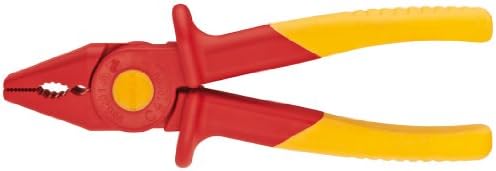 KNIPEX Tools 98 62 02, Flat Nose Plastic Pliers 1000V Insulated & 62 01 Snipe Nose Plastic Pliers 1000V Insulated, Red/Yellow