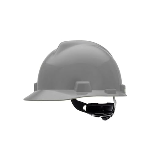MSA 495855 V-Gard Cap Style Safety Hard Hat With Fas-Trac III Ratchet Suspension | Polyethylene Shell, Superior Impact Protection, Self Adjusting Crown Straps - Standard Size in Silver