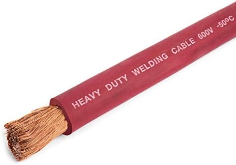 EWCS 2/0 Gauge Premium Extra Flexible Welding Cable 600 Volt - Red - 25 Feet - Made in The USA