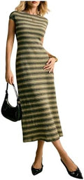 SOLY HUX Women's Striped Midi Dress Casual Work Knit Bodycon Summer Dresses