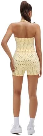 SUUKSESS Women 2 Piece Workout Sets Halter Neck Yoga Tops Gym Biker Shorts
