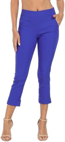 HDE Pull On Capri Pant for Women w/Pockets Elastic Waist Cropped Work Pant