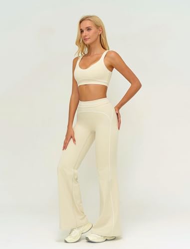 ABOCIW Two Piece Workout Sets for Women Racerback Tank Top Matching High Waist Wide Leg Yoga Pants Pilates Outfits
