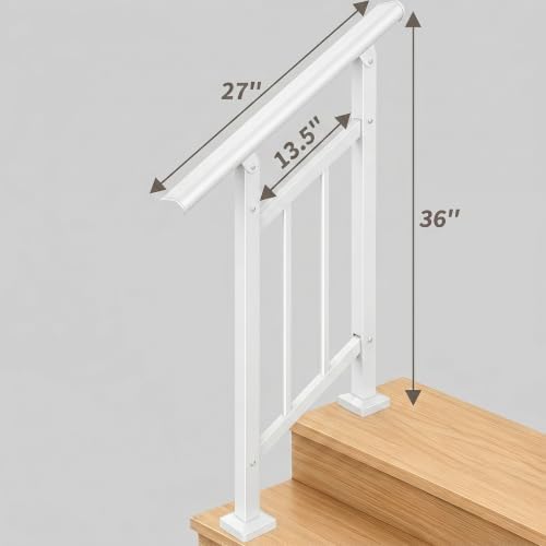 Hand Rails for Outdoor Steps，Stair Handrail & Indoor Stair Railing Kit，Railings for Outdoor Steps for Fence & Outdoor Steps (2, White-with Balusters, 2 Step)