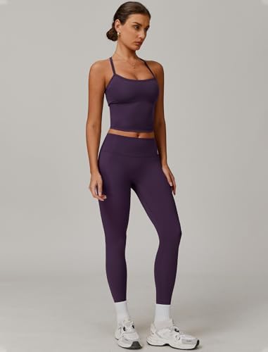QBGJTD Womens Workout Sets Two Piece Cross Back Tank Top Matching High Waist Leggings Sets Gym Outfits Work Out Clothes