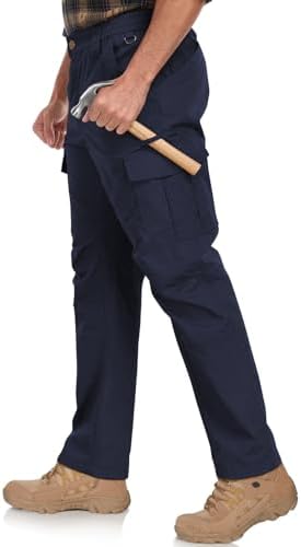 Mens Cargo Work Pants Durable Ripstop Tactical Pants with 7 Pockets Outdoor Water Resistant Hiking Woking Construction Pants