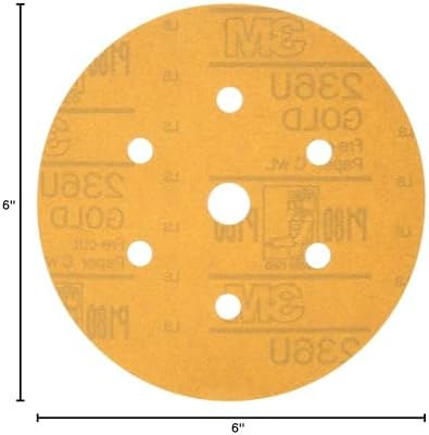 3M Hookit Gold Disc Dust Free 236U, 01079, 6 in, P180 Grade, 100 Discs, Automotive Abrasive Discs