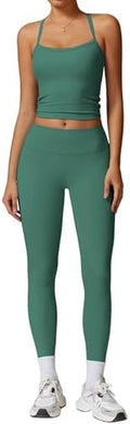 QBGJTD Womens Workout Sets Two Piece Cross Back Tank Top Matching High Waist Leggings Sets Gym Outfits Work Out Clothes