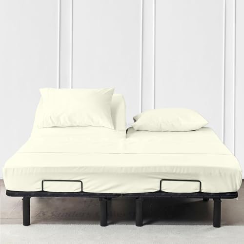 JS Sanders Collection 600TC Flex Top Queen Sheets for Sleep Number Bed - 100% Cotton 4 Pcs Top Split Queen Sheets for Adjustable Bed Queen 36 Inch Down Ivory -18 Inch Deep