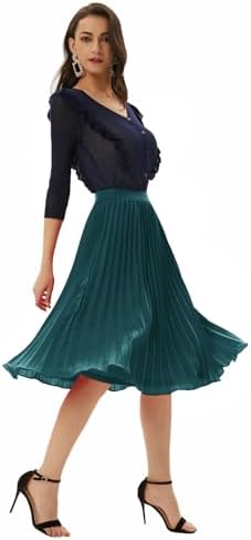 GRACE KARIN Pleated Midi Skirt for Women Chiffon A-Line Outfits