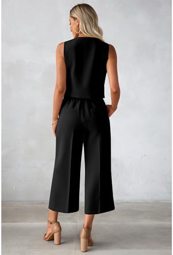luvamia Vest Pant Suits for Women Dressy Wide Leg 2 Piece Sets Work Outfits