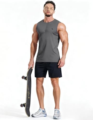 KPSUN Men's Quick Dry Workout Tank Top Summer Beach Shirt | UPF 50+ Sleeveless Gym Muscle Shirt with Hidden Pocket for Keys. Ideal for Gym Training, Outdoor Running, And Beach Workouts