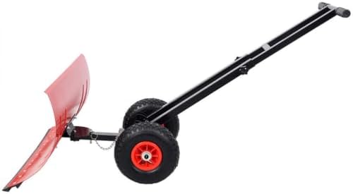 29" Snow Shovel with Wheels, Heavy Duty Metal Snow Pusher with Adjustable Handle & 5 Position Angled Blade, Ergonomic Wheeled Snow Plow for Driveway Sidewalk Yard Snow Removal
