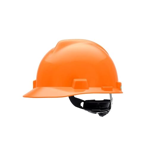 MSA 489364 V-Gard Cap Style Safety Hard Hat With Fas-Trac III Ratchet Suspension | Polyethylene Shell, Superior Impact Protection, Self Adjusting Crown-Straps - Large Size in Hi-Viz Orange