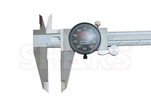 Shars 0-12" Precision Stainless Steel Shock Proof Dial Caliper .001" Graduation 303-1309B, Black Face L