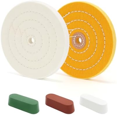 SCOTTCHEN 6inch Buffing Polishing Wheels 1/2" Arbor Hole,Fine (40Ply) / Medium (30Ply) for Bench Grinder,with Buffing Polishing Cutting Compound 3.4 Oz.Kit