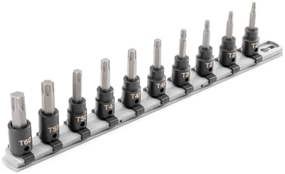 TEKTON 3/8 Inch Drive Torx Impact Bit Socket Set, 10-Piece | SIB91103 | (T20 - T60), Socket Rail