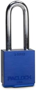 PACLOCK's 3-Series Padlock, UCS, 3/8" Diameter Hard. Stainless Steel Shackle, 2-1/2" Tall, High Performance 6-Pin Cylinder, Keyed Differently w/ 2 Keys, Blue