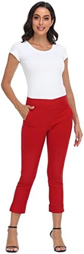 HDE Pull On Capri Pant for Women w/Pockets Elastic Waist Cropped Work Pant