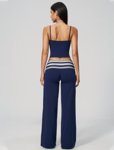 QBGJTD Womens Workout Sets Two Piece Striped Tank Top Wide Leg Yoga Pants Yoga Pilates Outfits