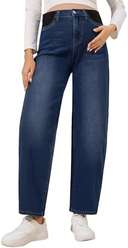 fitglam Women's Maternity Jeans Straight Leg Relaxed Fit Over Belly Pregnancy Denim Work Pants Maternity Clothes with Pockets