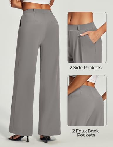 Heathyoga Womens Dress Pants Pull On Stretchy Work Pants Wide Leg Trousers