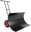 Outsunny Snow Shovel with Wheels, 29" x 18" Metal Snow Pusher, Black