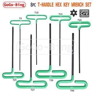 GogoBing Cushion Grip Hex T-Key Torx Key Wrench Set - 8pc set Torx Sizes T9, T10, T15, T20, T25, T27, T30, T40, Green.